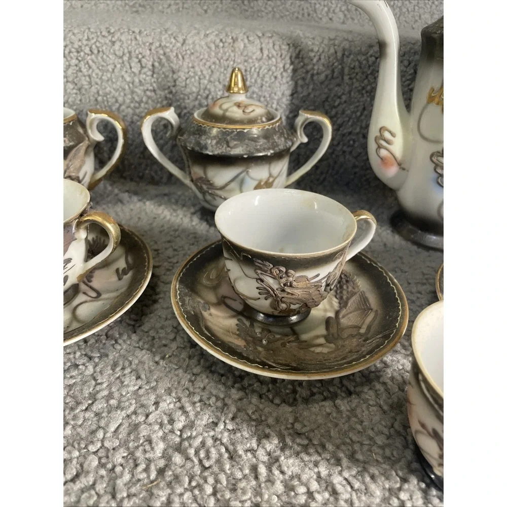 Japanese Dragon Teapot, Tea Cups, Sugar‎ Bowl, Creamer, Coffee Cup And Saucers